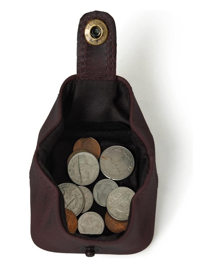 Contacts Handcrafted Leather Coin Pouch - Compact Change Holder & Mini Wallet for Men & Women - Brown - Image 4